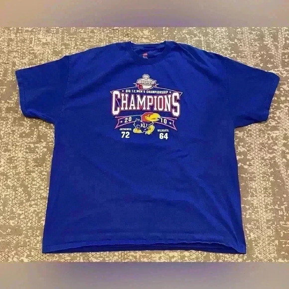 Kansas Jayhawks 2010 Big 12 Champs KU vs KSU Short Sleeve size 2XL color Blue - Picture 1 of 4